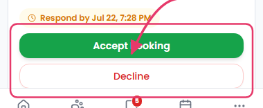 Accept Booking and Decline buttons on a pending request