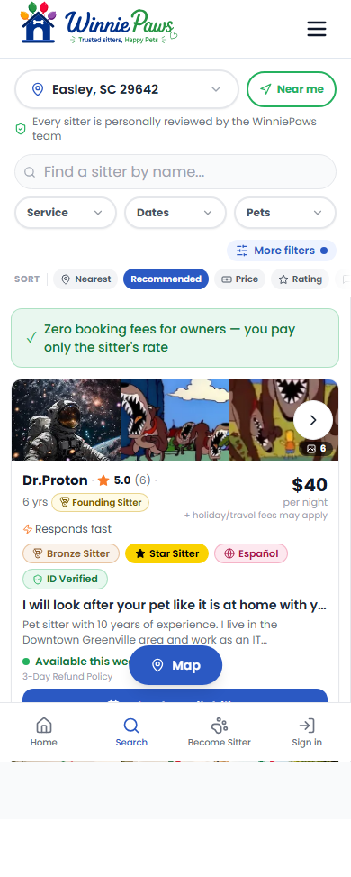 Search results page with the Check availability button