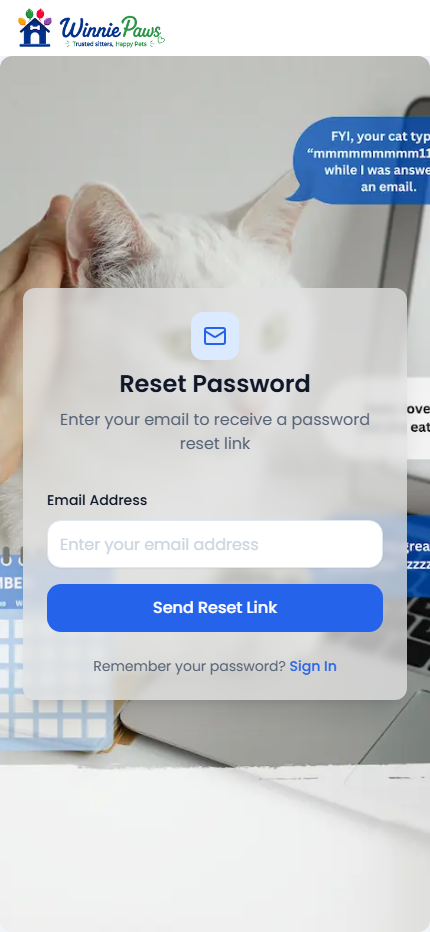 Forgot password page with an email field and Send Reset Link button