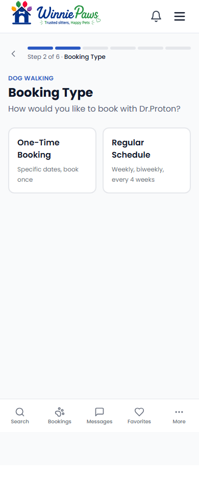 Booking type step of the booking wizard