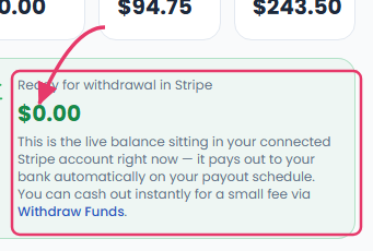 Ready for withdrawal in Stripe balance