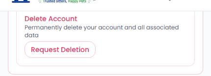 Danger Zone settings section with a Delete Account card and Request Deletion button