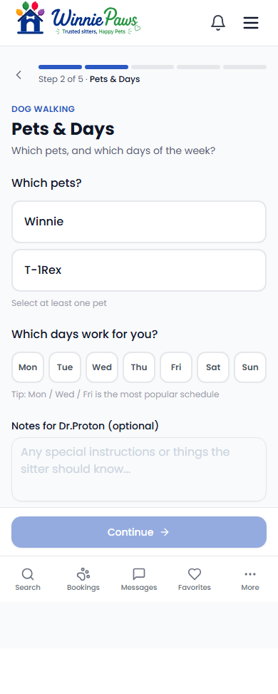 Pets and days step of the recurring scheduler