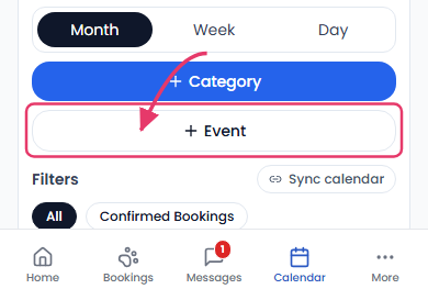 Add category and Add event buttons