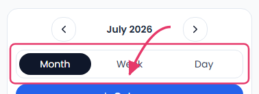 Month, Week, and Day view toggle