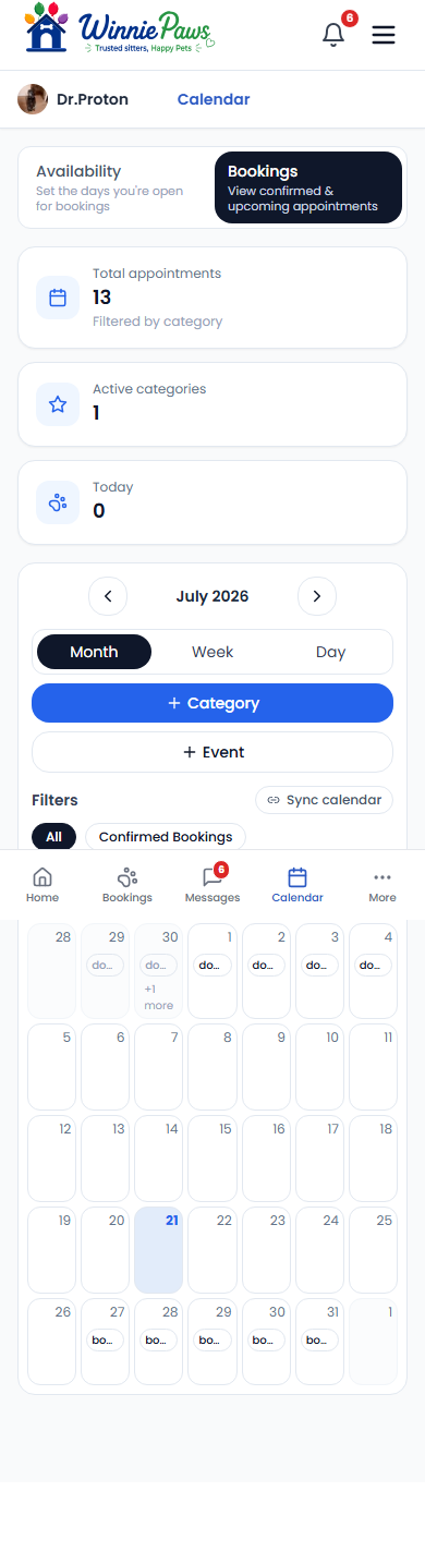 Calendar view showing bookings across a month
